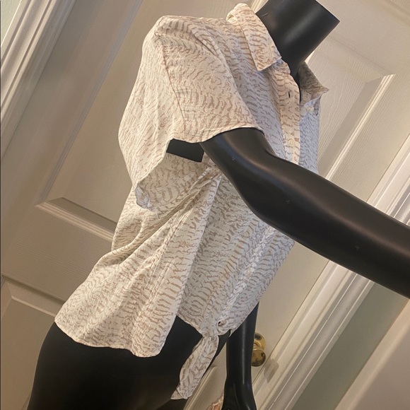 Nine West Cream and Brown Patterned Tie Knot Blouse Top - Picture 9 of 12